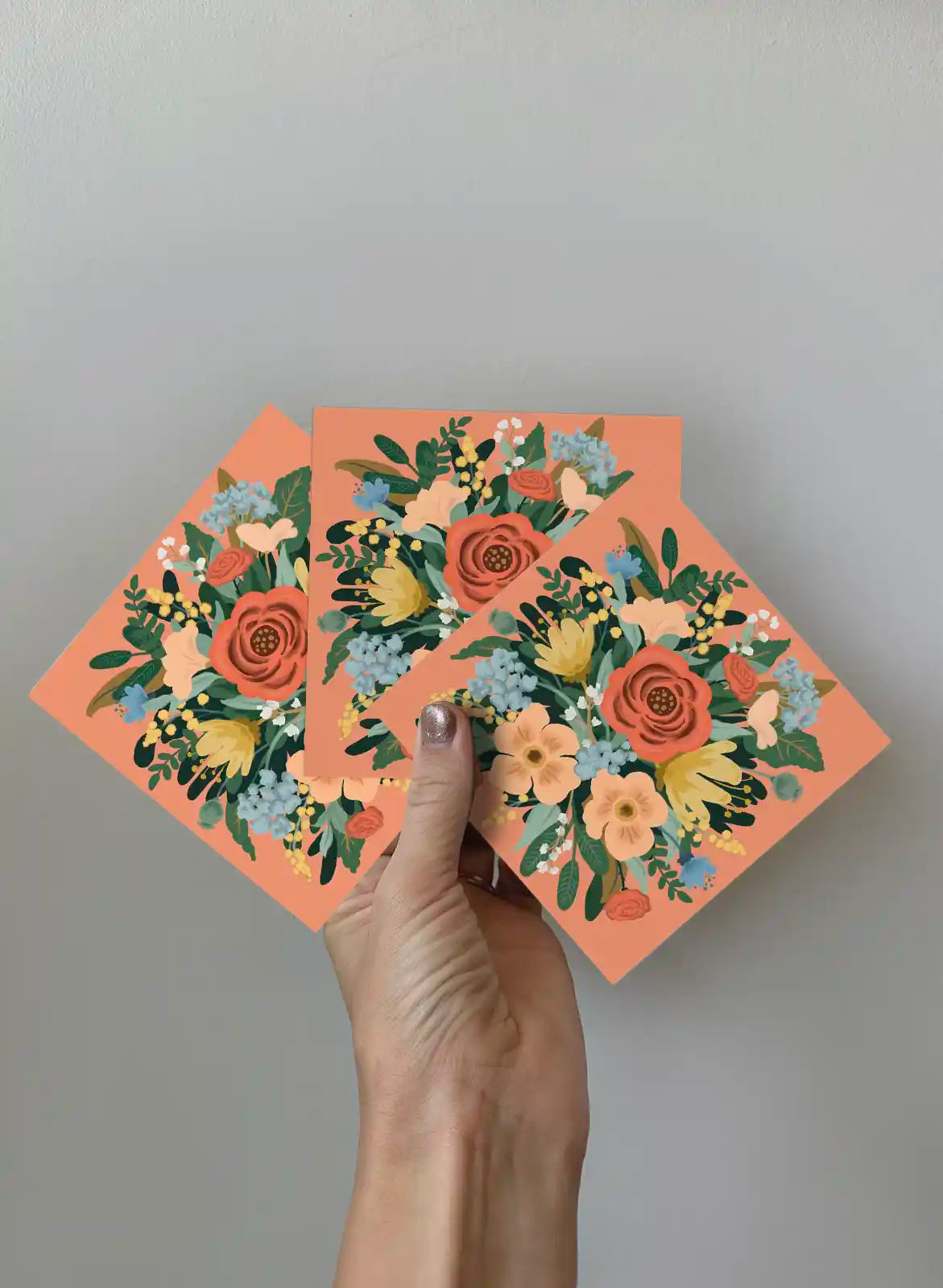 Kort 3-pack - Blombukett - Aprikos