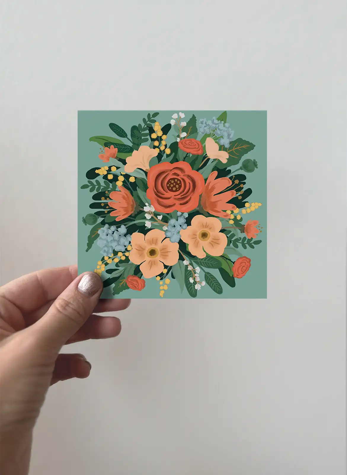 Kort 3-pack - Blombukett - Grön