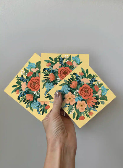 Kort 3-pack - Blombukett - Gul